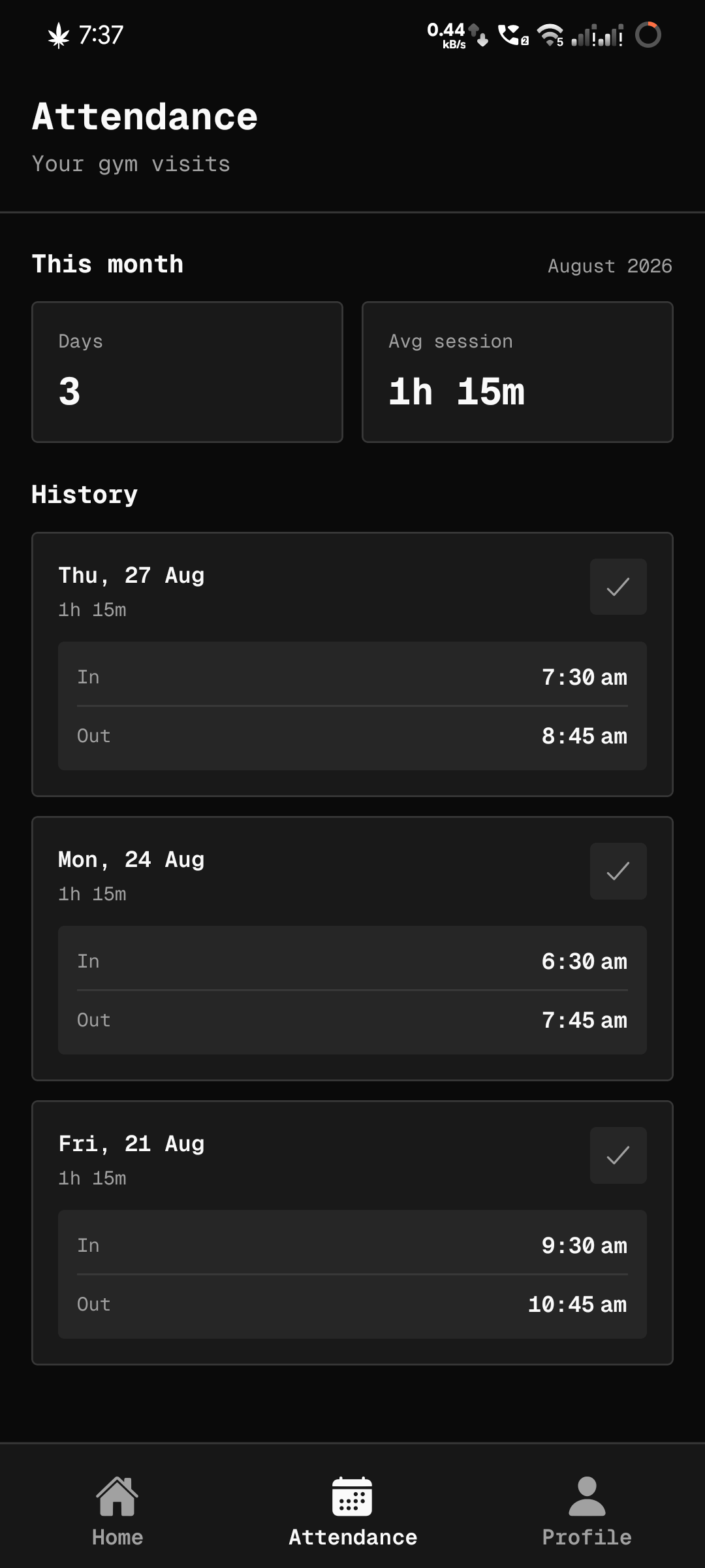 Member attendance history
