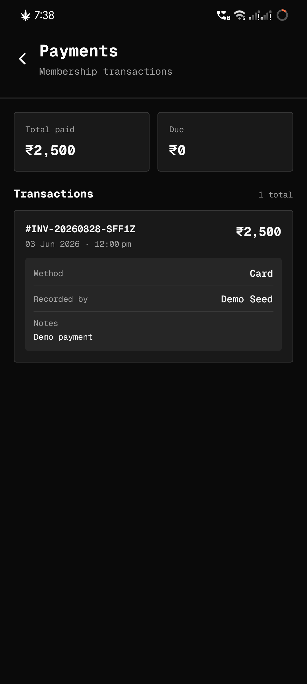 Payment history